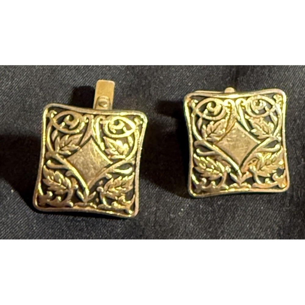 Vintage Black Gold Swank Cufflinks Filigree Ornate Wedding Cuff Link Links Men